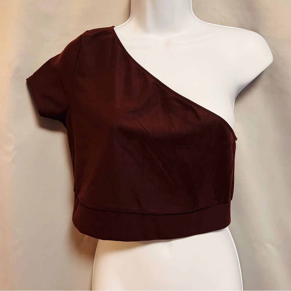 Victoria's Secret Sport Women One Shoulder Short Sleeve Crop Top  Maroon SZ M NW